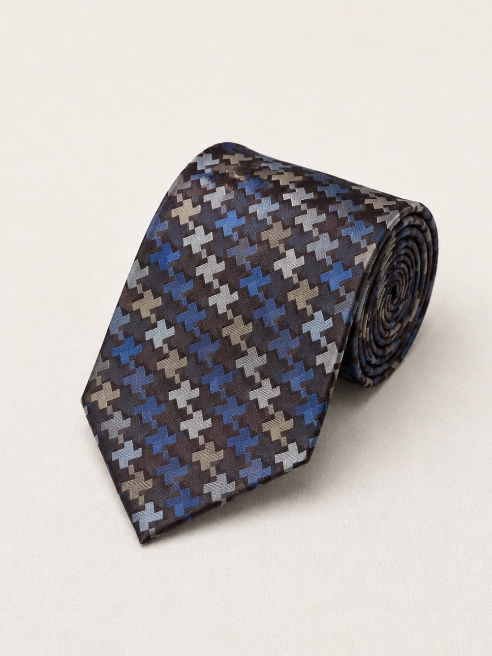 Joseph & Feiss Silk Tie Brown Blue Geometric Print Business Classic Jacquard